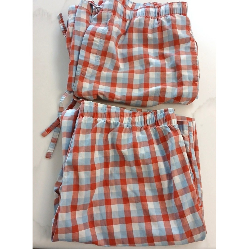 Lands End Pajamas Mens Adult Large 36-38 Red Plaid Lounge Pant PJs 2 pairs lot